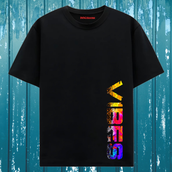 Women Black T-Shirt Vibes Printed