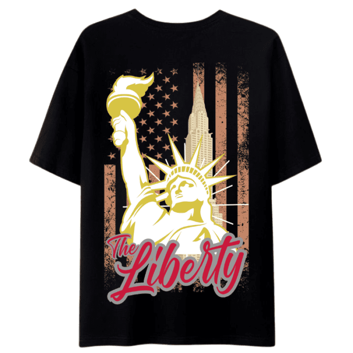 A Black T-Shirt With A Liberty Text &Amp; Design