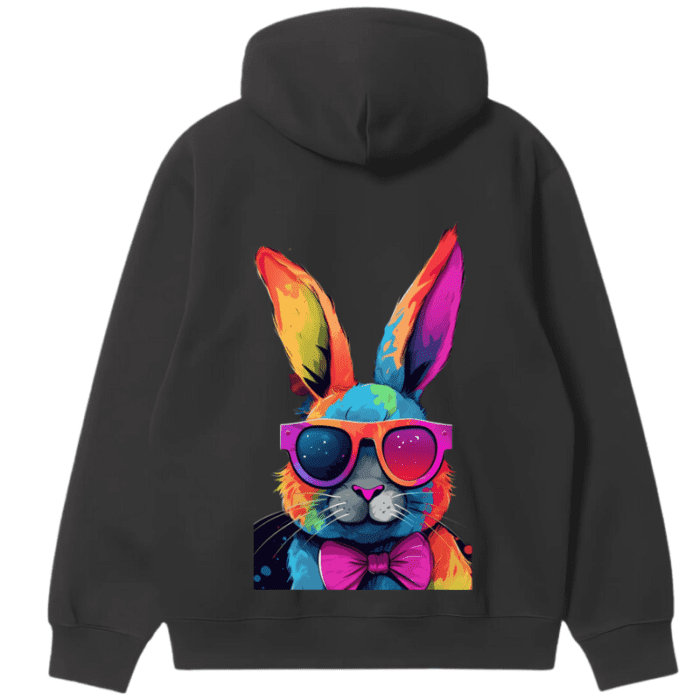 Hooded Sweatshirt Black With Colorful Rabbit Graphic On It