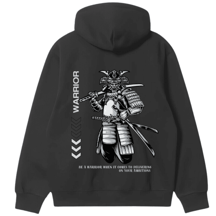 A Black Sweatshirt With A Japanese Warrior Design