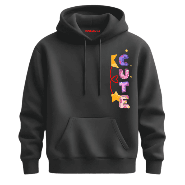 A Black Sweatshirt With A Colorful Text