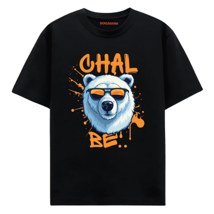 A Black T-Shirt With A Colourful Text &Amp; Bear Design