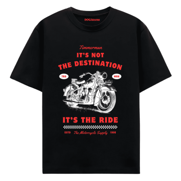 A Black T-Shirt With A Colourful Text &Amp; Motorcycle Design