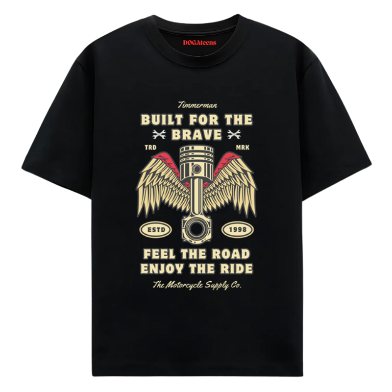 a black t-shirt with a colourful text & bird design