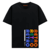 a black t-shirt with a colourful text retro