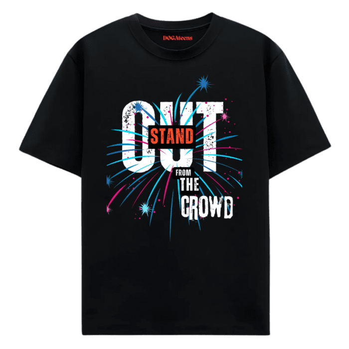 A Black T-Shirt With A Colourful Text &Amp; Design