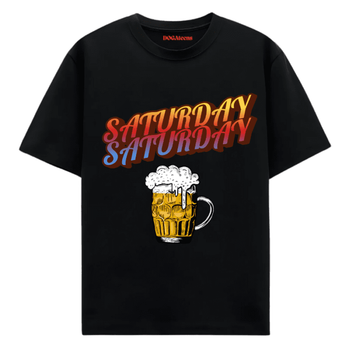 A Black T-Shirt With A Colourful Text &Amp; Bear Glass Design