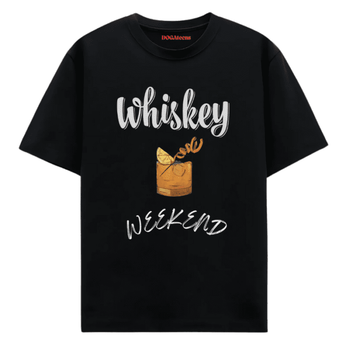 A Black T-Shirt With A Colourful Text &Amp; Whiskey Design