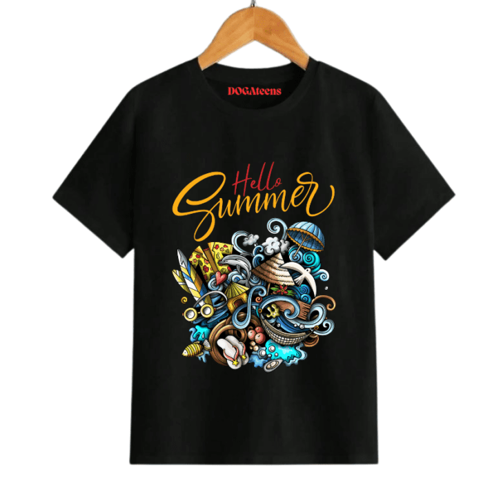 A Black T-Shirt With A Colourful Text &Amp; Design