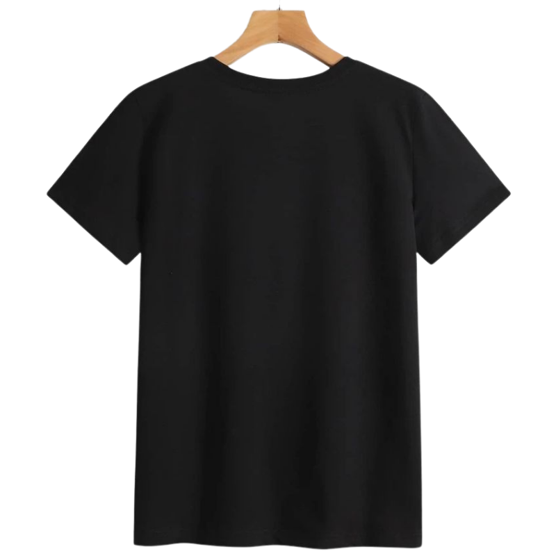 a black t-shirt