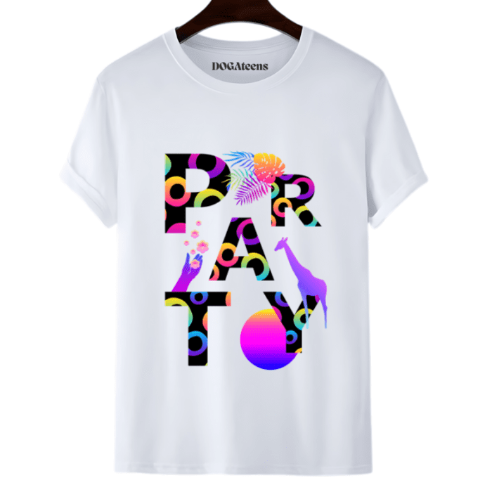 A White T-Shirt With A Colourful Text &Amp; Design