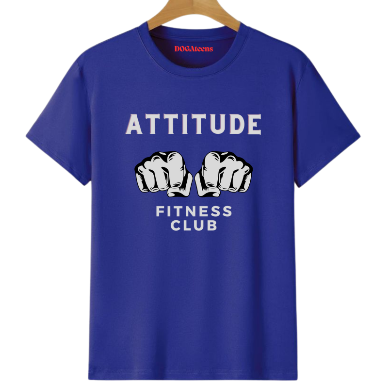 a dark blue t-shirt with a colourful text