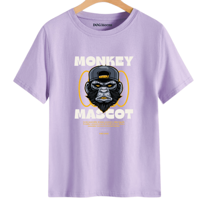 A Lavender T-Shirt With A Text &Amp; Monkey Design