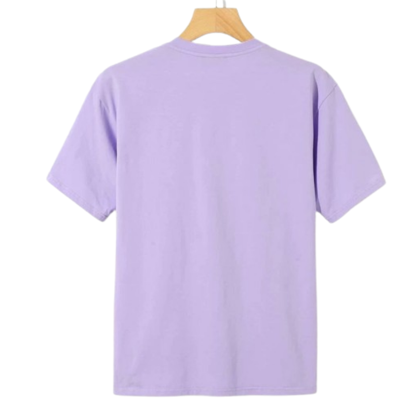 a lavender t-shirt with a girl design