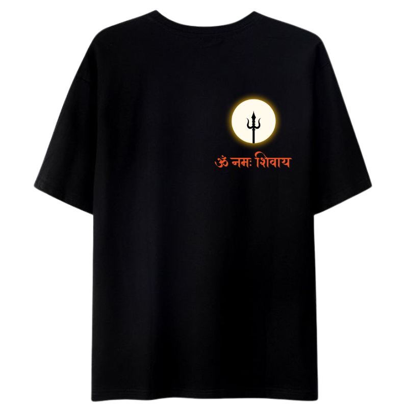 a black t-shirt with a shiva text & design