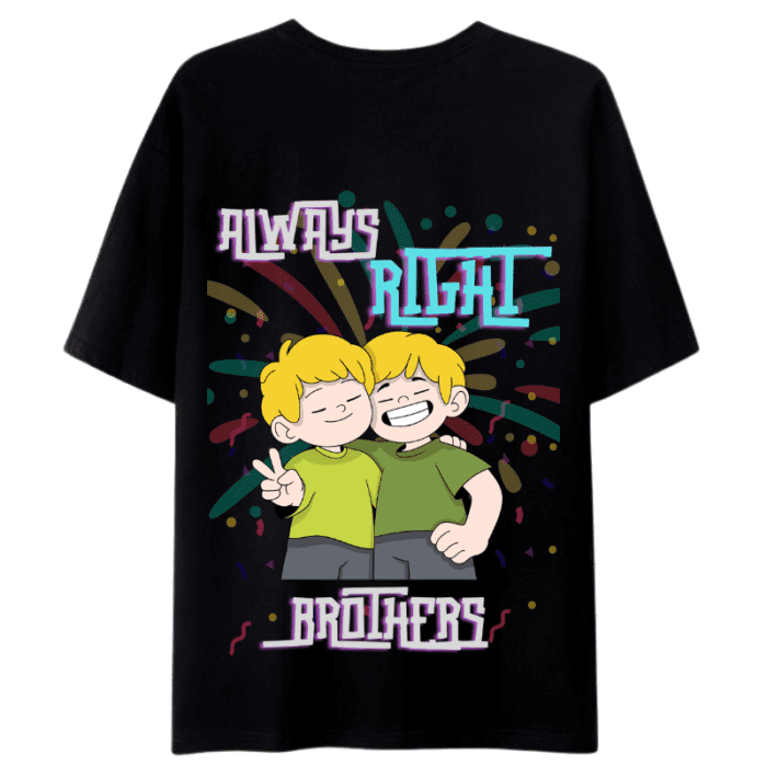 A Black T-Shirt With A Colourful Text &Amp; 2 Boy'S Design