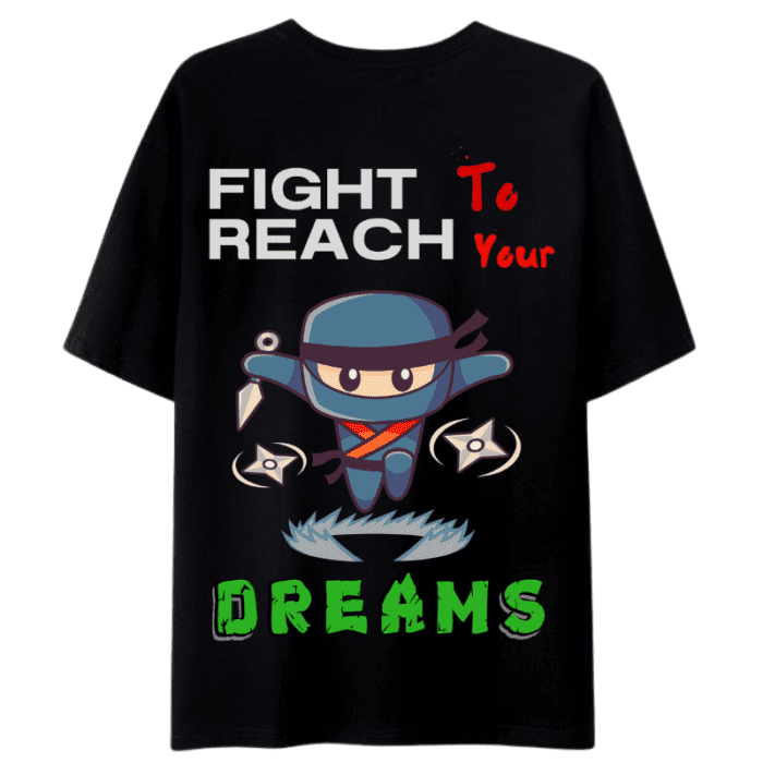 A Black T-Shirt With A Colourful Text &Amp; Ninja Design