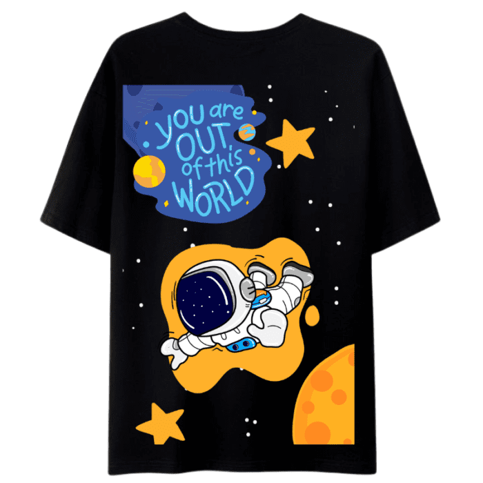 A Black T-Shirt With A Text &Amp; Astronaut Design