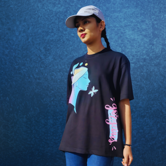 Women With Black T-Shirt Gorgeous Graphic Print