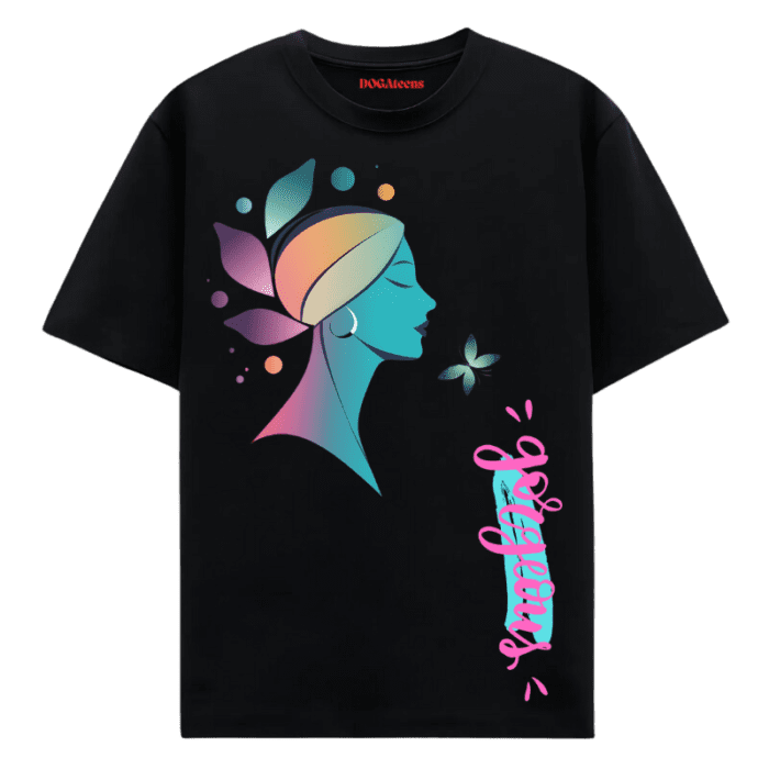 Black T-Shirt With Women Graphic &Amp; Text