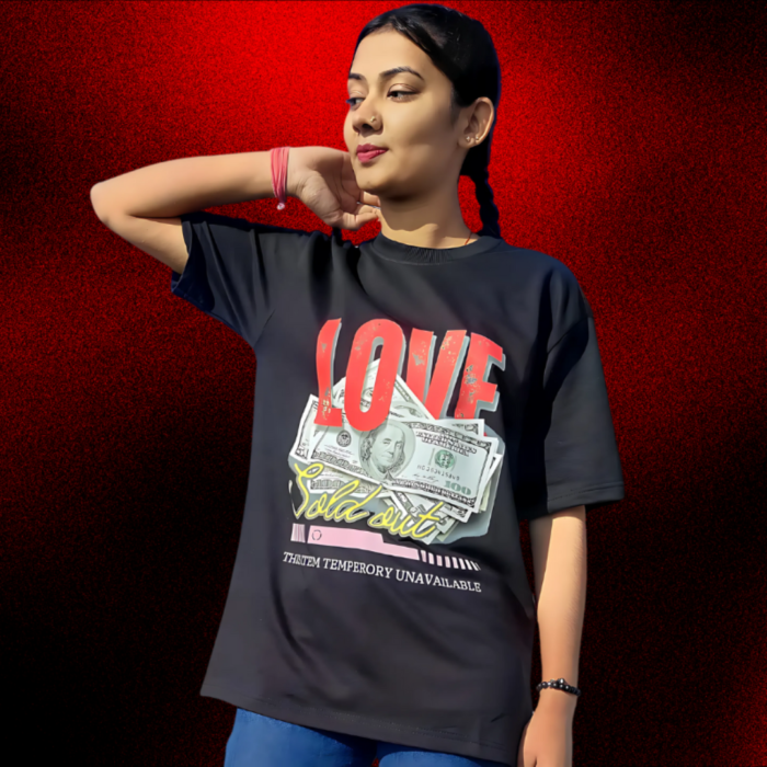 Women With Black T-Shirt Love Graphic Print
