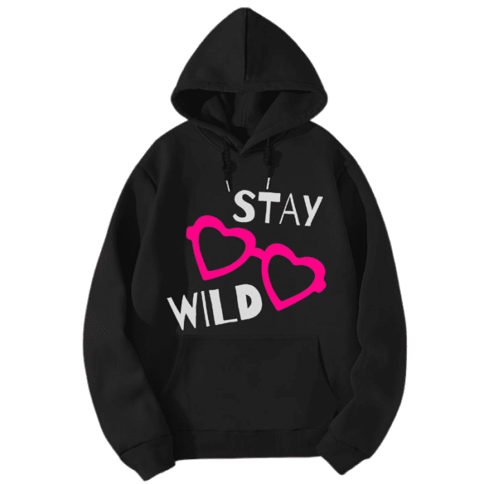 Hooded Sweatshirt, Women, Oversized Fit- Stay Wild-Graphic Printed-Dth-028